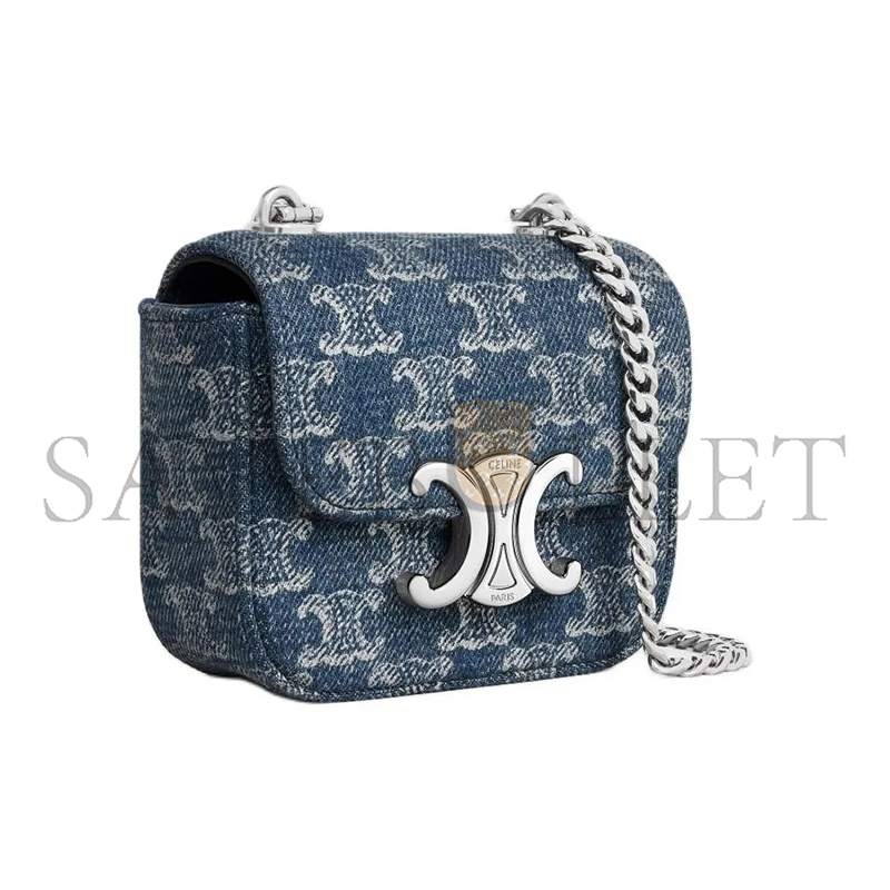 CELINE MINI CHAIN CLAUDE IN DENIM WITH TRIOMPHE 10L842FIN.05DS (11*9.5*4cm)